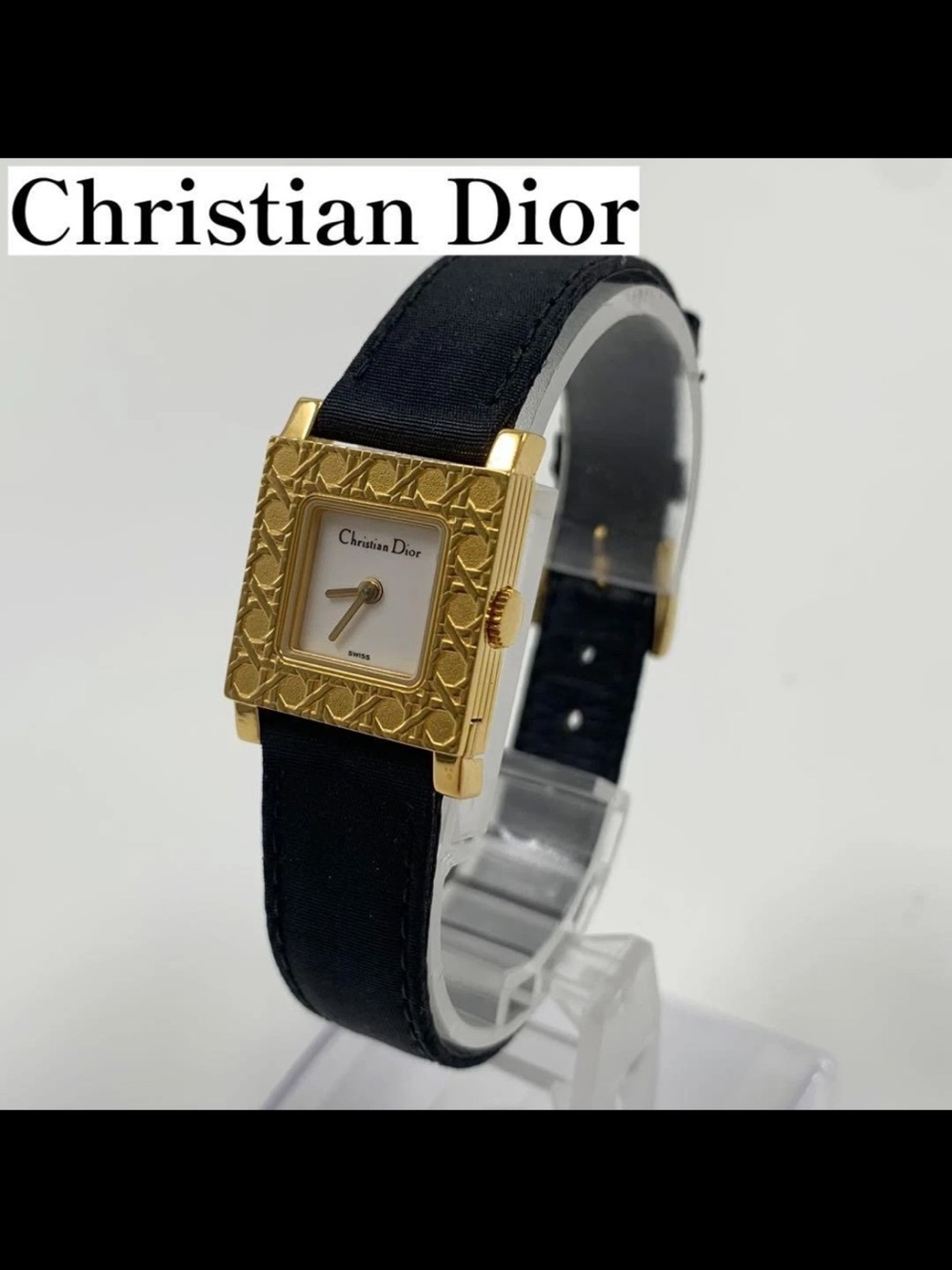 Christian Dior Gold Square Face Watch with Black Strap